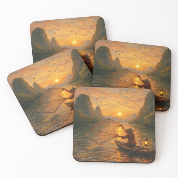 Item preview, Fisherman Casting Net at Sunset designed and sold by taylordock.