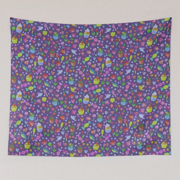 Item preview, Spring pattern with sweets and hearts on purple designed and sold by bokasin.