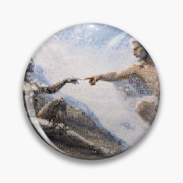 Item preview, Creation of AI – Emoji Emblems Mosaic | Futuristic Adam & Robot Connection Art designed and sold by Emoji Emblems.