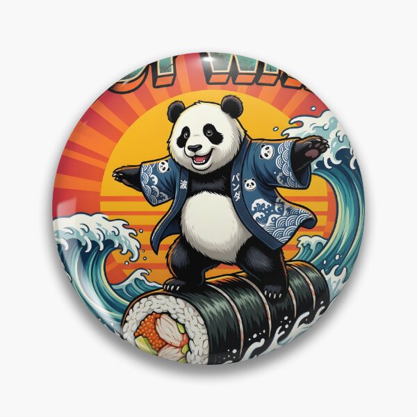 Item preview, Funny Surfing Panda Sushi Art - "Soy Wave" Retro Japanese Wave Aesthetic designed and sold by The Grumpy Pet Club.