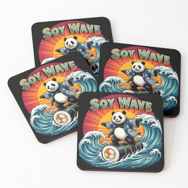 Item preview, Funny Surfing Panda Sushi Art - "Soy Wave" Retro Japanese Wave Aesthetic designed and sold by The Grumpy Pet Club.