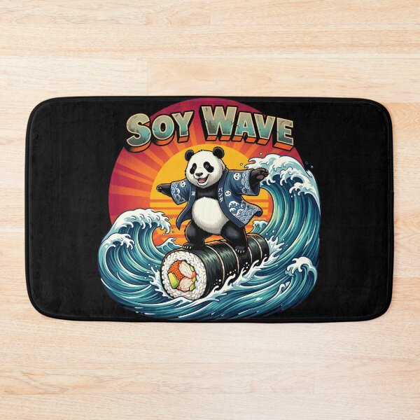 Item preview, Funny Surfing Panda Sushi Art - "Soy Wave" Retro Japanese Wave Aesthetic designed and sold by The Grumpy Pet Club.