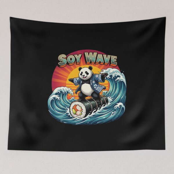 Item preview, Funny Surfing Panda Sushi Art - "Soy Wave" Retro Japanese Wave Aesthetic designed and sold by The Grumpy Pet Club.