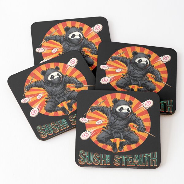 Item preview, Funny Sushi Ninja Panda - "Sushi Stealth" Retro Japanese Sunburst Art designed and sold by The Grumpy Pet Club.