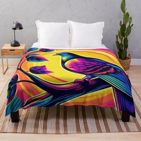 Item preview, Neon Bird on Branch – Vibrant Sunburst Design designed and sold by Dogandesighn.