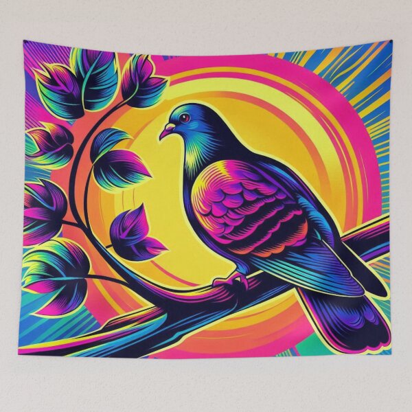 Item preview, Neon Bird on Branch – Vibrant Sunburst Design designed and sold by Dogandesighn.