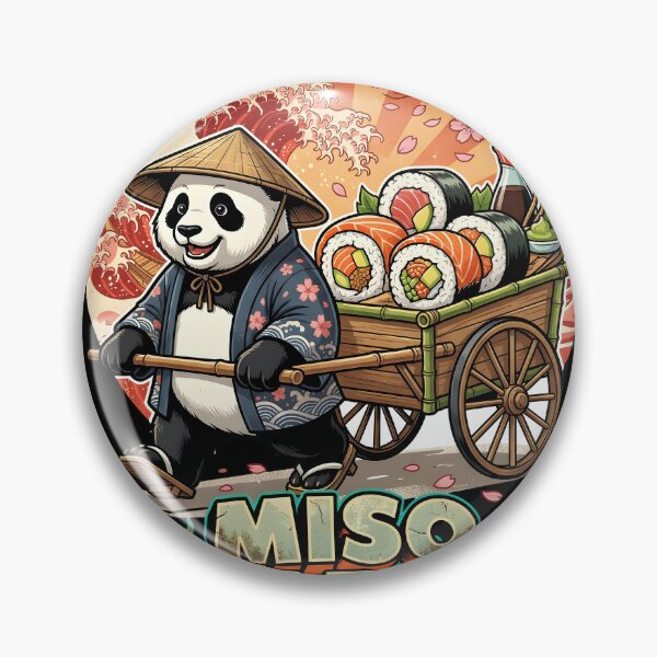 Item preview, Funny Panda Sushi Delivery - "Miso Happy" Retro Japanese Traveler Art designed and sold by The Grumpy Pet Club.