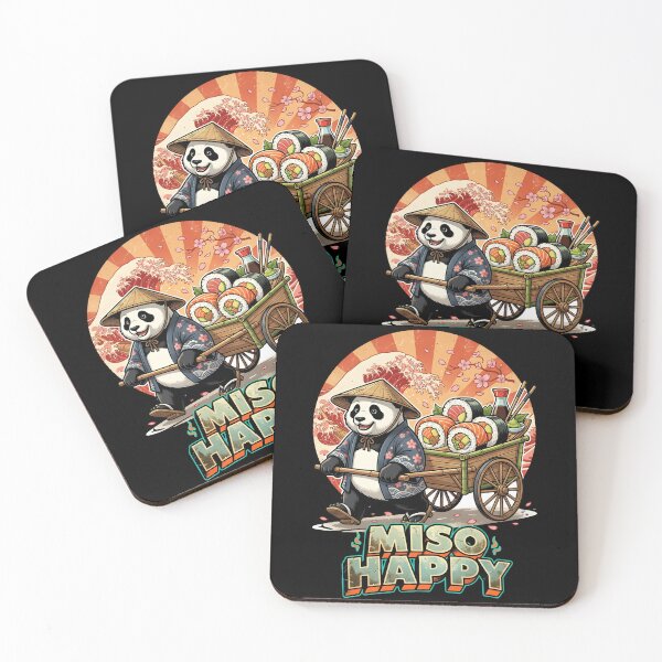 Item preview, Funny Panda Sushi Delivery - "Miso Happy" Retro Japanese Traveler Art designed and sold by The Grumpy Pet Club.