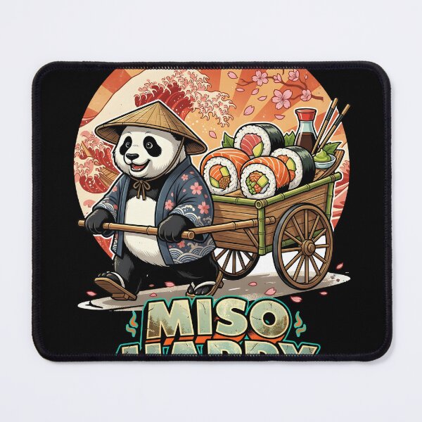 Item preview, Funny Panda Sushi Delivery - "Miso Happy" Retro Japanese Traveler Art designed and sold by The Grumpy Pet Club.
