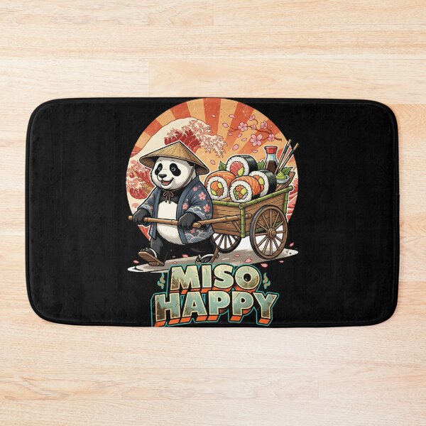 Item preview, Funny Panda Sushi Delivery - "Miso Happy" Retro Japanese Traveler Art designed and sold by The Grumpy Pet Club.