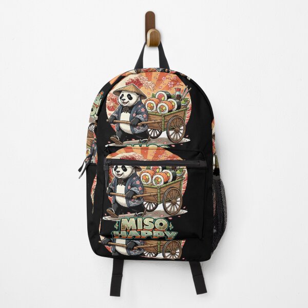 Item preview, Funny Panda Sushi Delivery - "Miso Happy" Retro Japanese Traveler Art designed and sold by The Grumpy Pet Club.