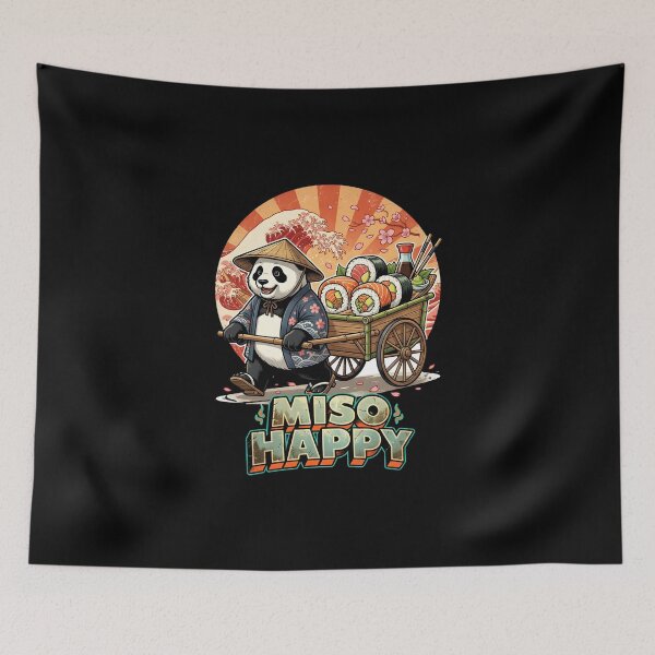 Artikelvorschau, Lustiger Panda-Sushi-Lieferservice – „Miso Happy“ Retro-Kunst aus dem Japanischen Reisestil entworfen und verkauft von The Grumpy Pet Club.