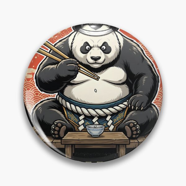 Item preview, Funny Sumo Panda "Big Rolls Only" - Retro Japanese Sunburst Foodie Pun designed and sold by The Grumpy Pet Club.