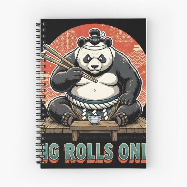 Item preview, Funny Sumo Panda "Big Rolls Only" - Retro Japanese Sunburst Foodie Pun designed and sold by The Grumpy Pet Club.