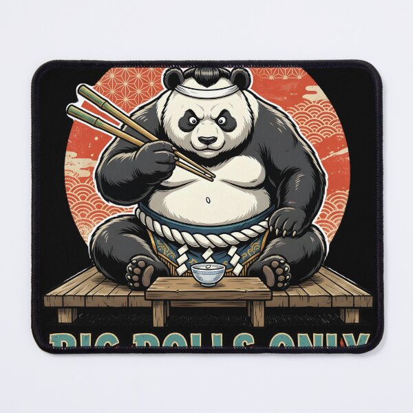 Item preview, Funny Sumo Panda "Big Rolls Only" - Retro Japanese Sunburst Foodie Pun designed and sold by The Grumpy Pet Club.