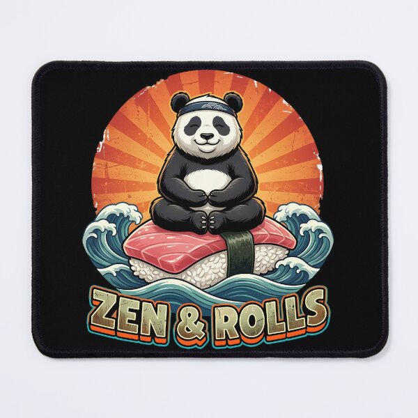 Item preview, Zen & Rolls - Funny Meditating Panda on Sushi Nigiri Retro Art designed and sold by The Grumpy Pet Club.