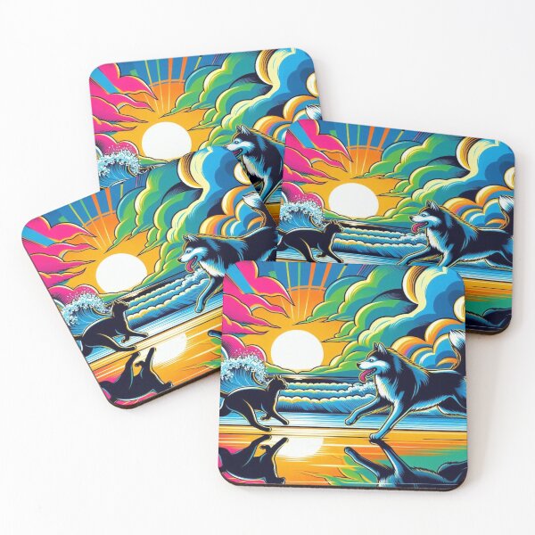Item preview, Cat & Husky at Sunset – Whimsical Beach Design designed and sold by Dogandesighn.