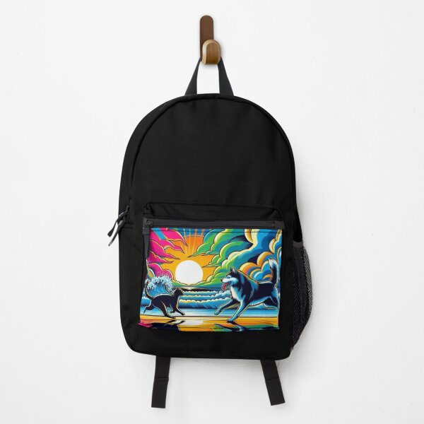 Item preview, Cat & Husky at Sunset – Whimsical Beach Design designed and sold by Dogandesighn.