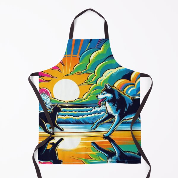 Item preview, Cat & Husky at Sunset – Whimsical Beach Design designed and sold by Dogandesighn.