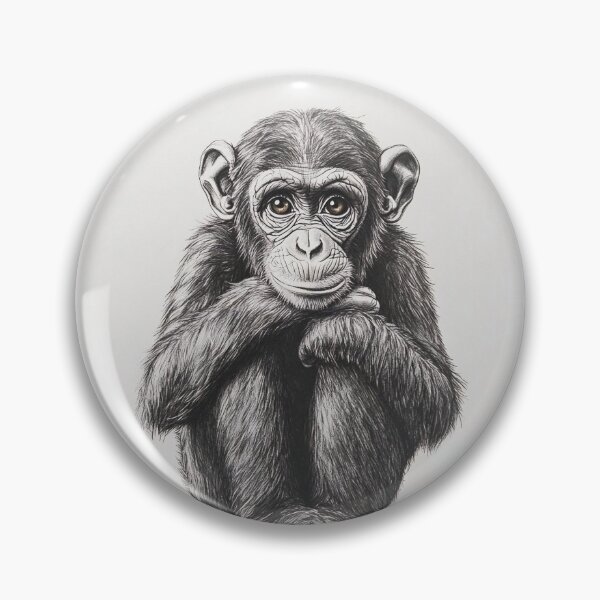 Item preview, Black and white chimpanzee pencil drawing designed and sold by Pencil-Art.