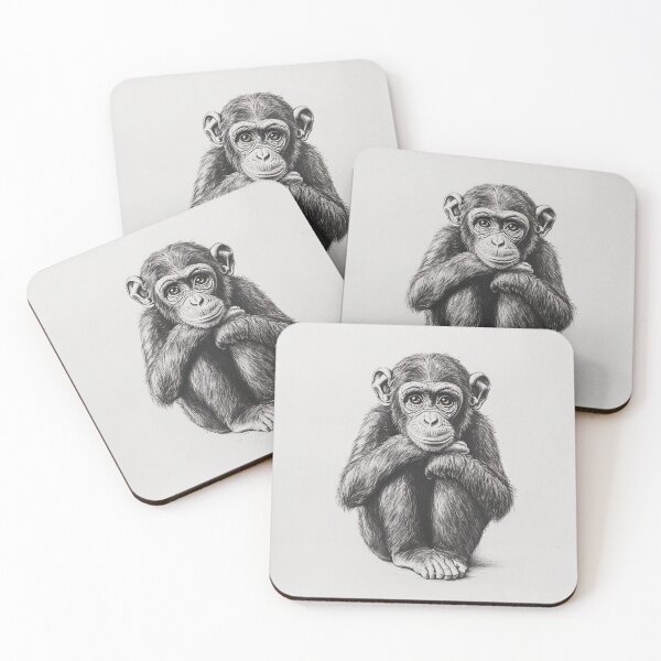 Item preview, Black and white chimpanzee pencil drawing designed and sold by Pencil-Art.