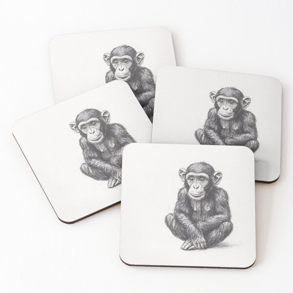 Item preview, Black and white chimpanzee pencil drawing designed and sold by Pencil-Art.