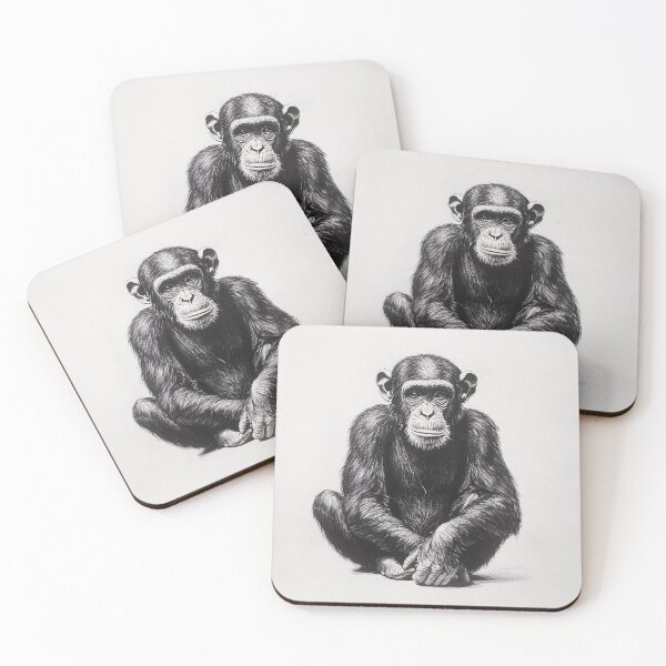 Item preview,  Black and white chimpanzee pencil drawing designed and sold by Pencil-Art.