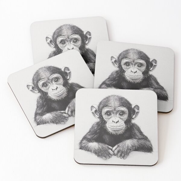 Item preview, Black and white chimpanzee pencil drawing designed and sold by Pencil-Art.