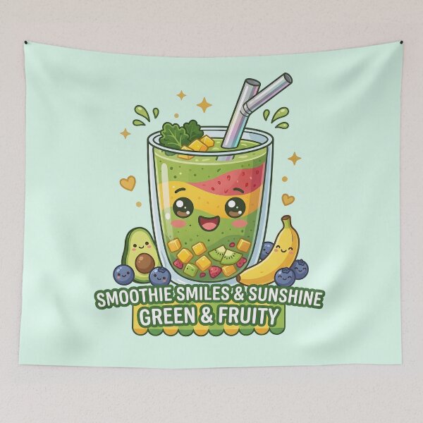 Item preview, Kawaii Green Smoothie Smiles - Healthy Fruit and Sunshine Mascot Art designed and sold by WalterAdd.