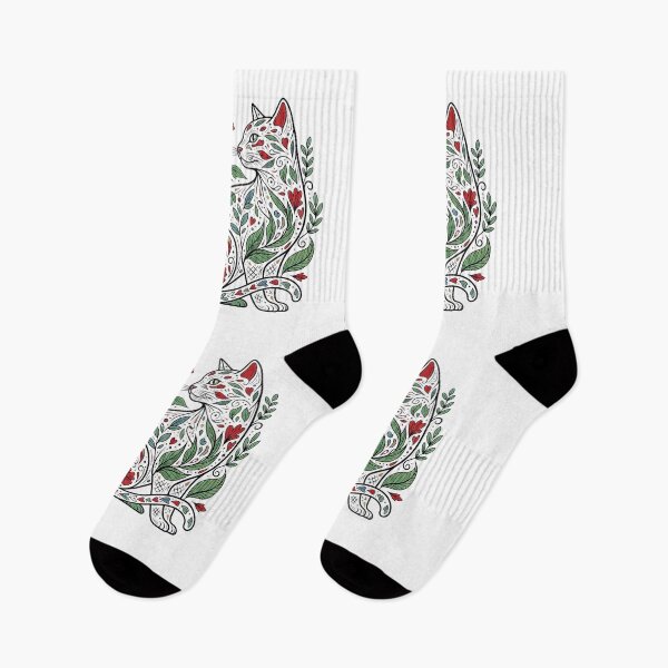 Item preview, Cat Cute Aesthetic Folk Art Botanical Floral Patterns Design designed and sold by ArtivioShop.