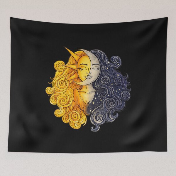 Item preview, Sun and Moon Woman Aesthetic – Celestial Balance Art, Spiritual Yin Yang Illustration, Boho Cosmic Girl Wall Art designed and sold by art2print.