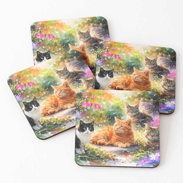 Item preview, Cats Relaxing in a Vibrant Garden designed and sold by cuprum.
