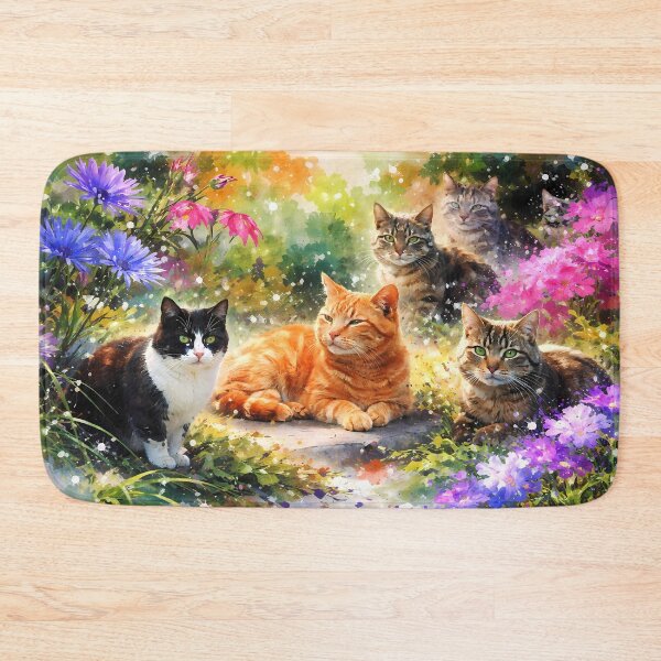 Item preview, Cats Relaxing in a Vibrant Garden designed and sold by cuprum.