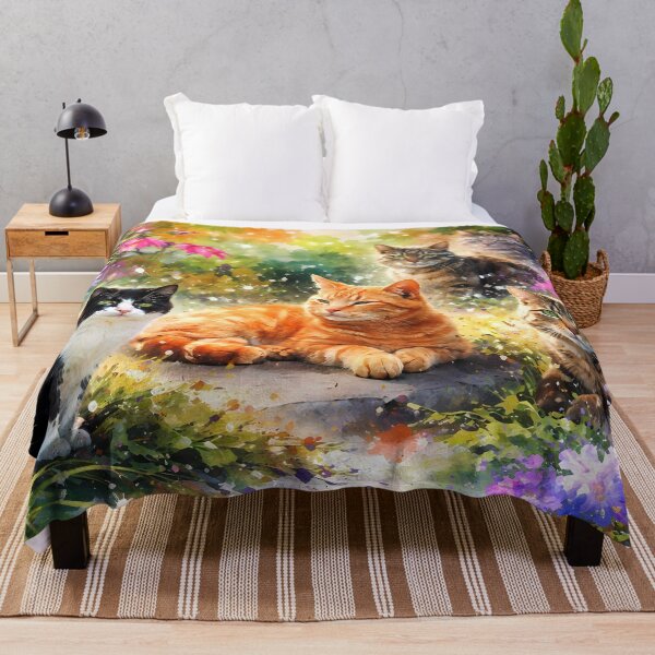 Item preview, Cats Relaxing in a Vibrant Garden designed and sold by cuprum.