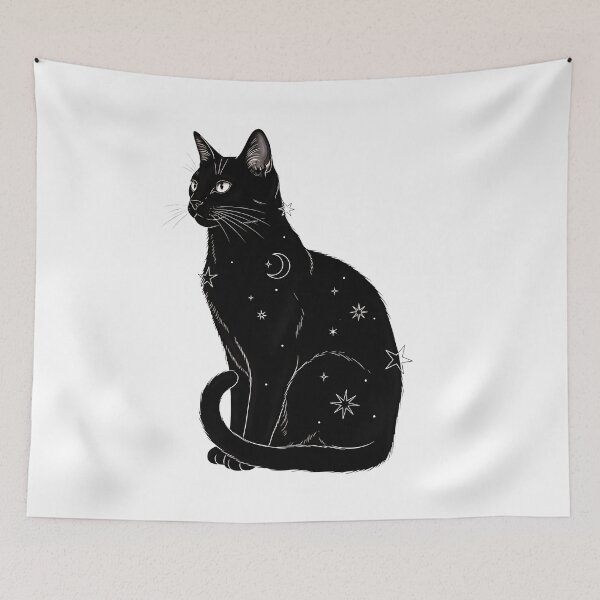 Item preview, Cat Cute Black Moon Stars Celestial Witchy Aesthetic Magic Art designed and sold by ArtivioShop.