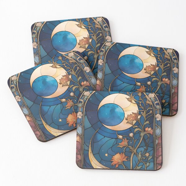 Item preview, Art Nouveau Moon Floral Phone Case – Blue Stained Glass Aesthetic designed and sold by Bronze-Starr.