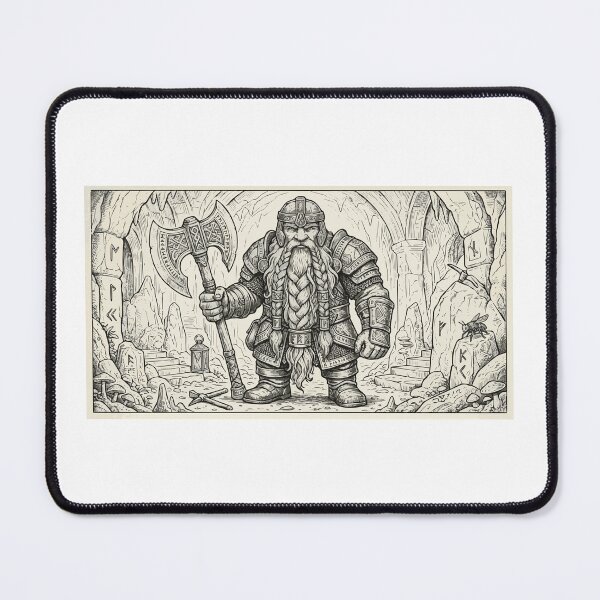 Item preview, Gruff Battle-Hardened Dwarf Warrior Line Drawing designed and sold by furrydrool.