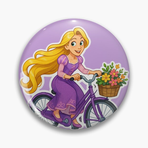 Item preview, Rapunzel riding a purple bike with a basket of flowers sticker designed and sold by Magimel.