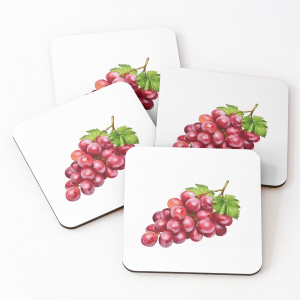 Item preview, Fresh bunch of red grapes with green leaves on white background for healthy snacks and cooking ideas designed and sold by Ms. Iryna.
