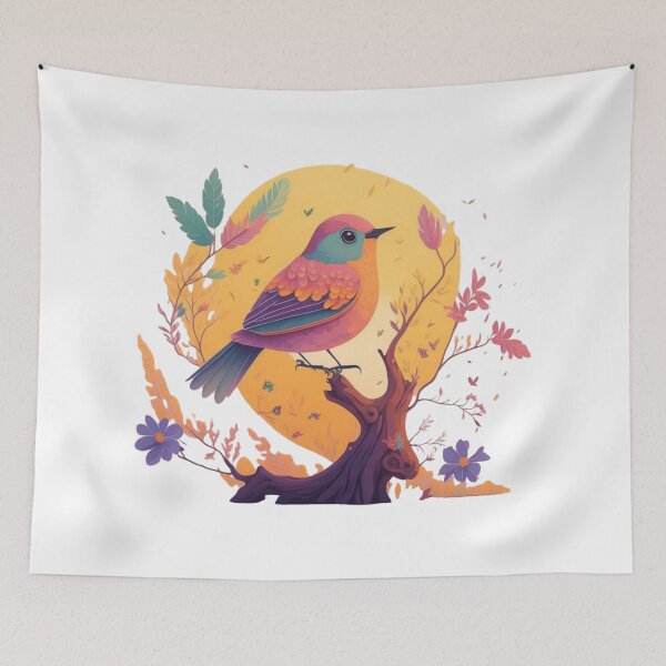 Item preview, Spring magic – Stylish bird on a blossoming branch designed and sold by CoolContent Factory.