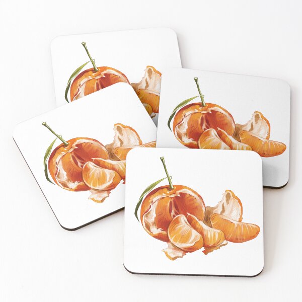 Item preview, Fresh tangerine with peeled segments and green leaf on white background during midday designed and sold by Ms. Iryna.
