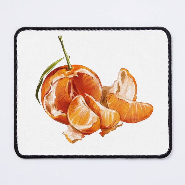 Item preview, Fresh tangerine with peeled segments and green leaf on white background during midday designed and sold by Ms. Iryna.