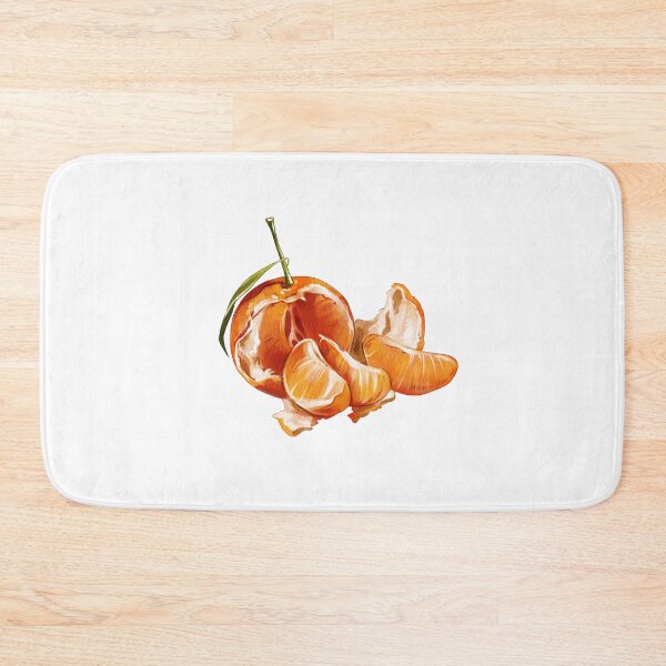 Item preview, Fresh tangerine with peeled segments and green leaf on white background during midday designed and sold by Ms. Iryna.