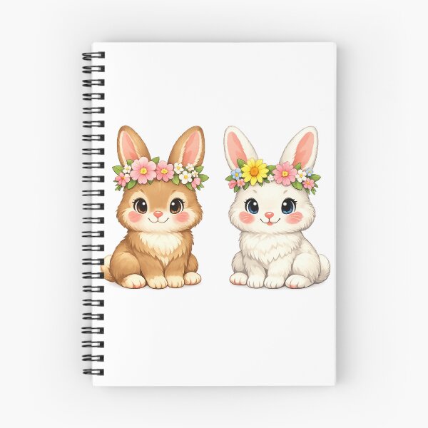 Aperçu de l'œuvre T-shirt à motif de lapin printanier mignon – Adorables lapins avec des couronnes de fleurs, couleurs pastel créée et vendue par CoolContent Factory.