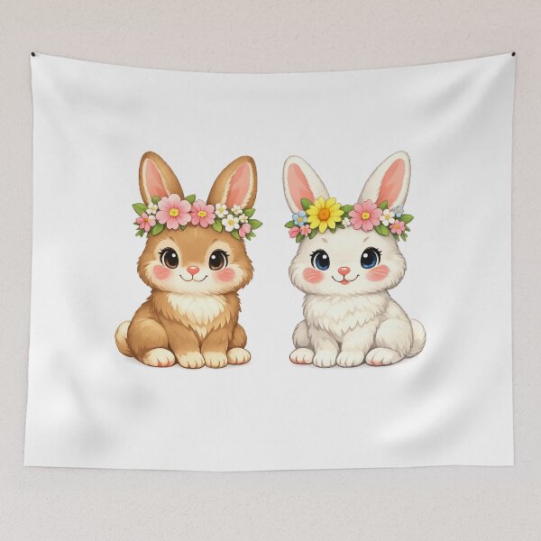 Item preview, Cute Spring Bunny T-Shirt Design – Sweet bunnies with flower wreaths, pastel colors designed and sold by CoolContent Factory.