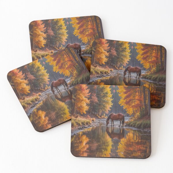 Item preview, Horse Drinking from a River-Autumn Landscape designed and sold by BeautifulVirtues.