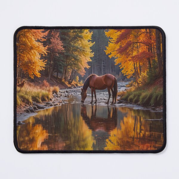 Item preview, Horse Drinking from a River-Autumn Landscape designed and sold by BeautifulVirtues.