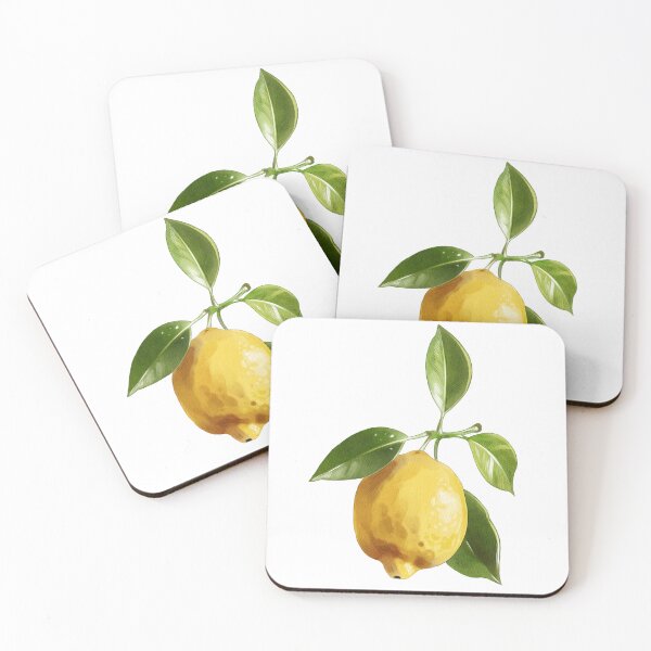 Item preview, Lemon fruit hanging on a branch with green leaves under bright light in a simple natural setting designed and sold by Ms. Iryna.
