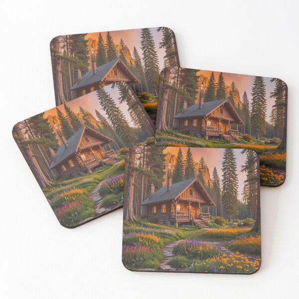 Item preview, Rainbow Over Cozy Mountain Log Cabin at Sunset designed and sold by BeautifulVirtues.