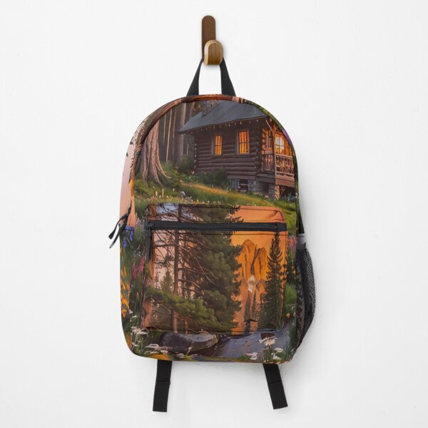 Item preview, Rainbow Over Cozy Mountain Log Cabin at Sunset designed and sold by BeautifulVirtues.